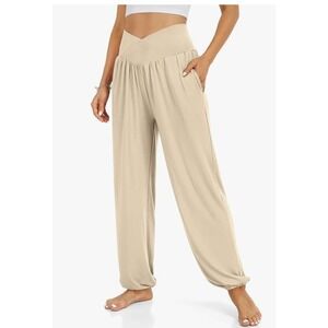 Daceslon‎ Womens Yoga Jogger Pants Light Khaki Tan Pockets Size L